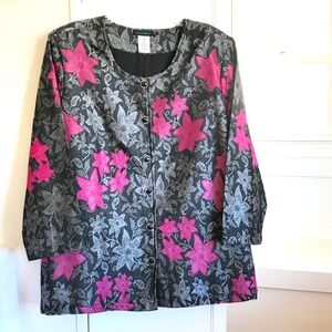 ULLA POPKEN Floral Brocade Jacket Pink Black Women’s Plus Size 3X 4X